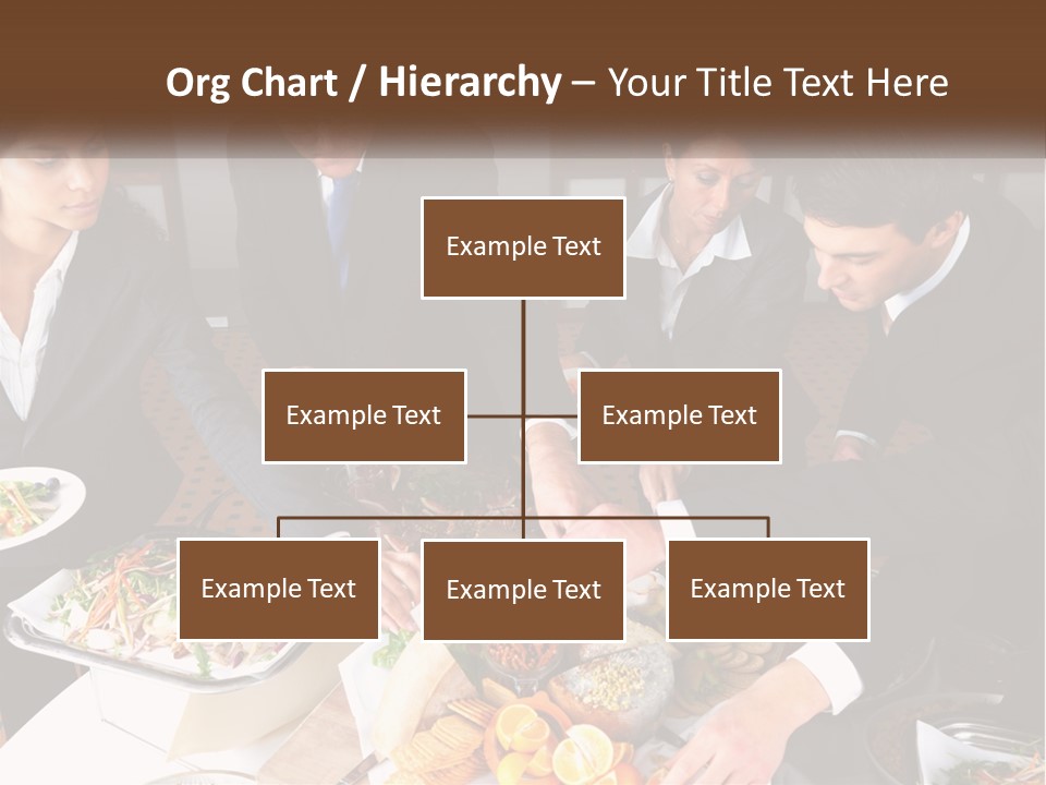 A Group Of People Standing Around A Table With Plates Of Food PowerPoint Template