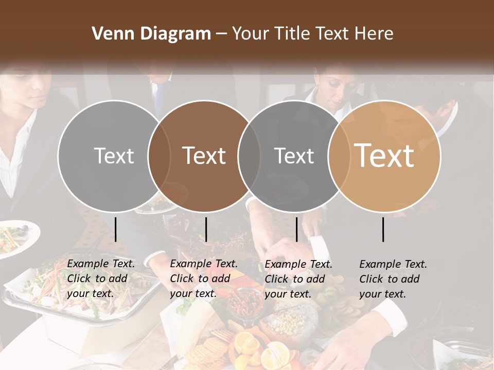 A Group Of People Standing Around A Table With Plates Of Food PowerPoint Template