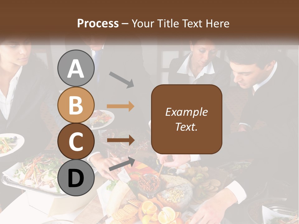 A Group Of People Standing Around A Table With Plates Of Food PowerPoint Template