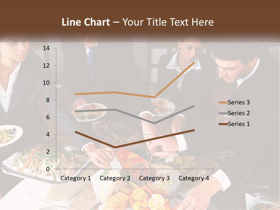 A Group Of People Standing Around A Table With Plates Of Food PowerPoint Template