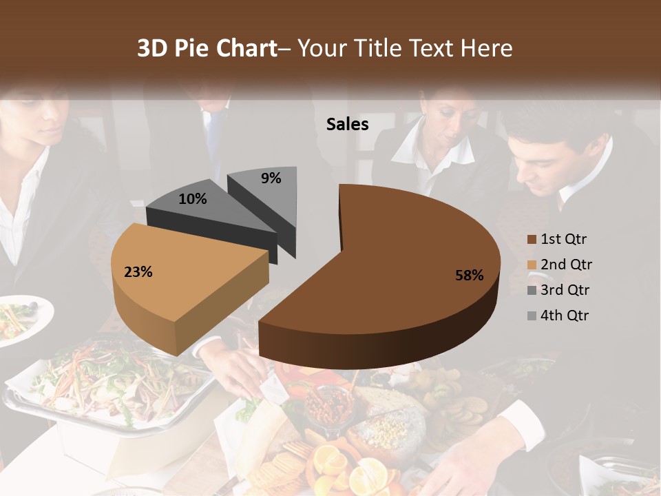 A Group Of People Standing Around A Table With Plates Of Food PowerPoint Template