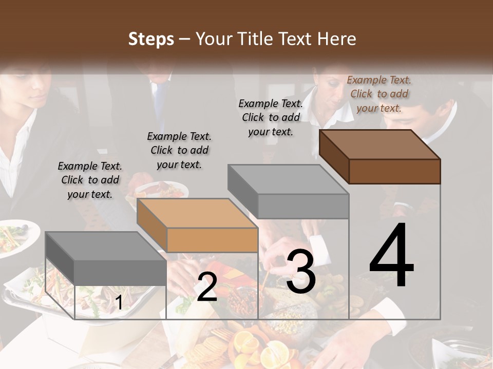 A Group Of People Standing Around A Table With Plates Of Food PowerPoint Template