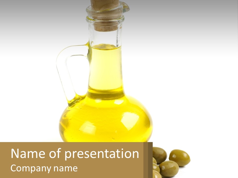 A Bottle Of Olive Oil Next To Some Olives PowerPoint Template