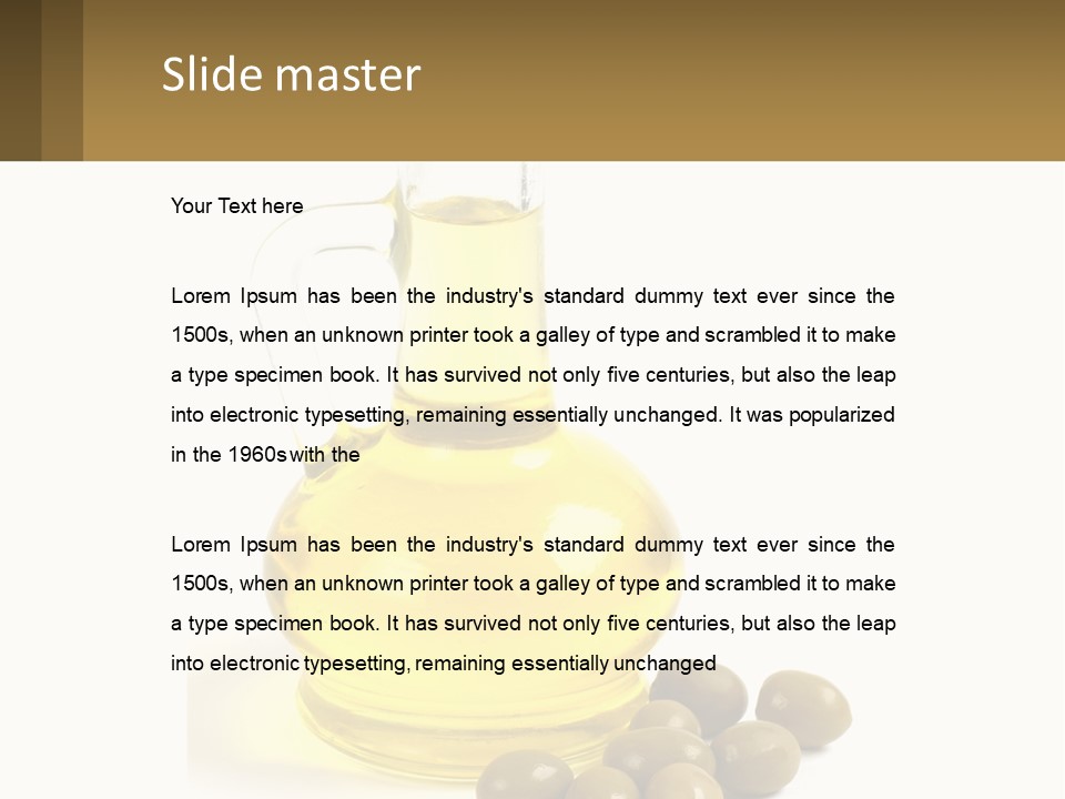 A Bottle Of Olive Oil Next To Some Olives PowerPoint Template