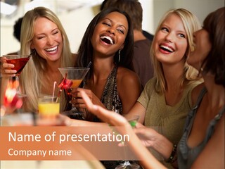 A Group Of Women Sitting At A Table With Drinks PowerPoint Template