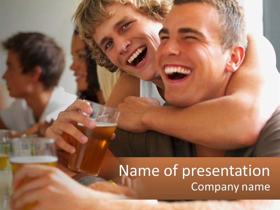 A Group Of People Sitting Around A Table With Beers PowerPoint Template