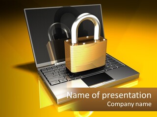A Laptop With A Padlock On Top Of It PowerPoint Template