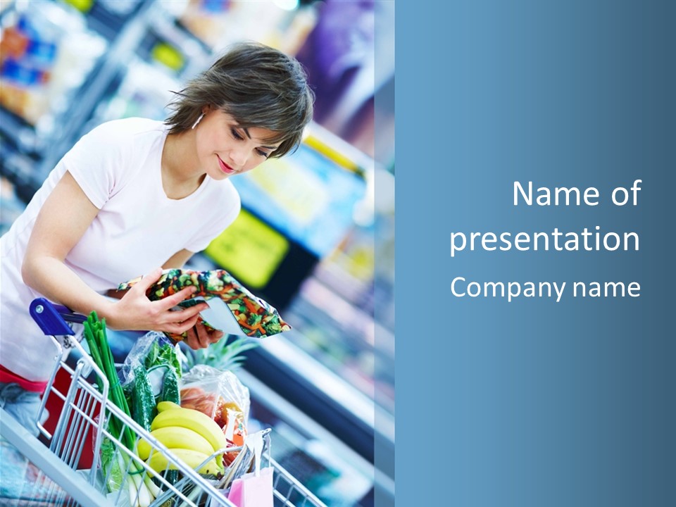 A Woman Is Shopping In A Grocery Store PowerPoint Template