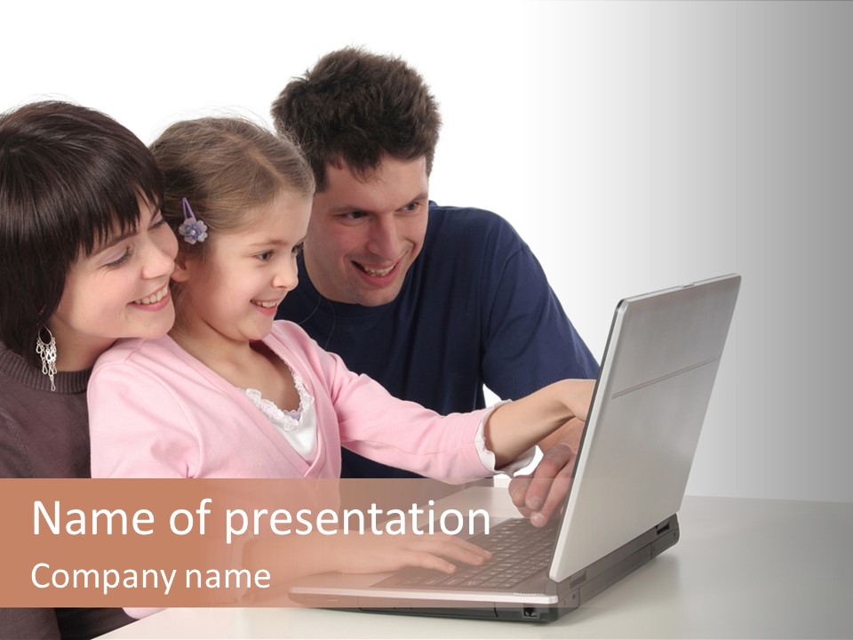 A Man And Two Children Looking At A Laptop Screen PowerPoint Template