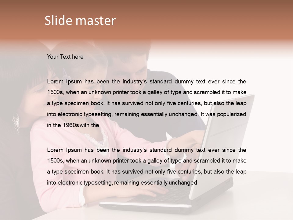 A Man And Two Children Looking At A Laptop Screen PowerPoint Template