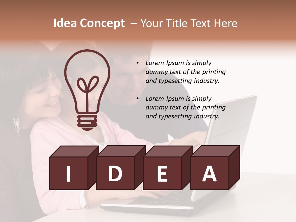 A Man And Two Children Looking At A Laptop Screen PowerPoint Template