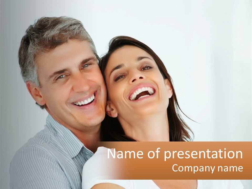 A Man And Woman Are Smiling For The Camera PowerPoint Template