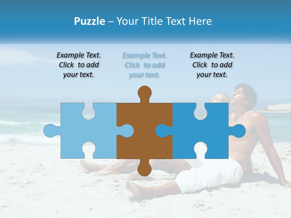 A Man And Woman Sitting On The Beach With The Ocean In The Background PowerPoint Template