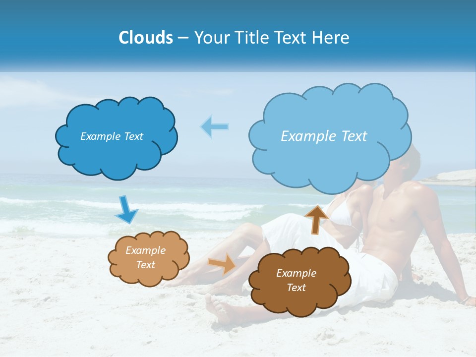 A Man And Woman Sitting On The Beach With The Ocean In The Background PowerPoint Template