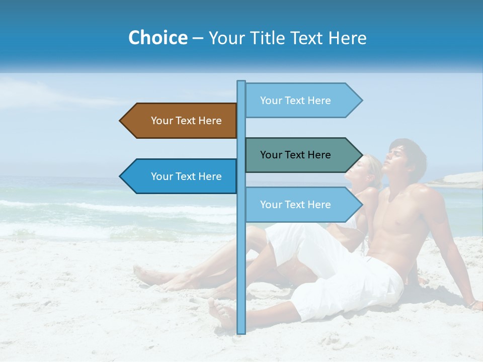 A Man And Woman Sitting On The Beach With The Ocean In The Background PowerPoint Template