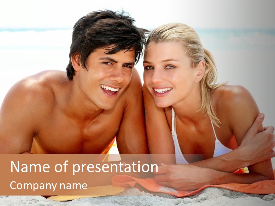 A Man And A Woman Laying On The Beach PowerPoint Template