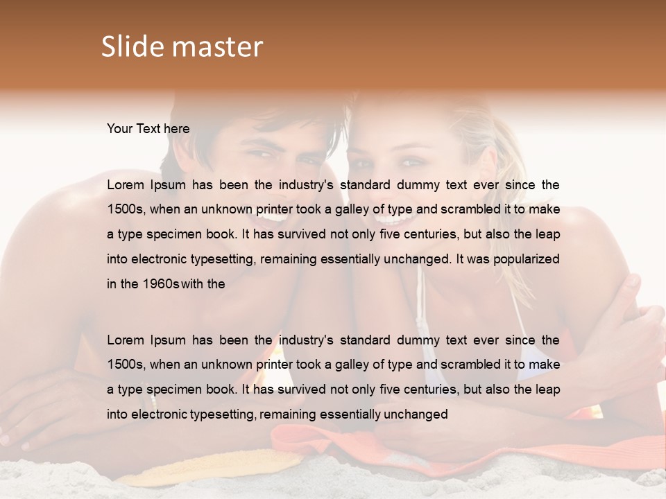 A Man And A Woman Laying On The Beach PowerPoint Template