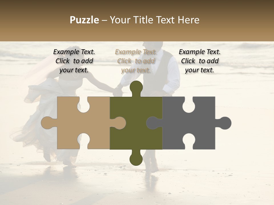 A Bride And Groom Walking On The Beach Holding Hands PowerPoint Template