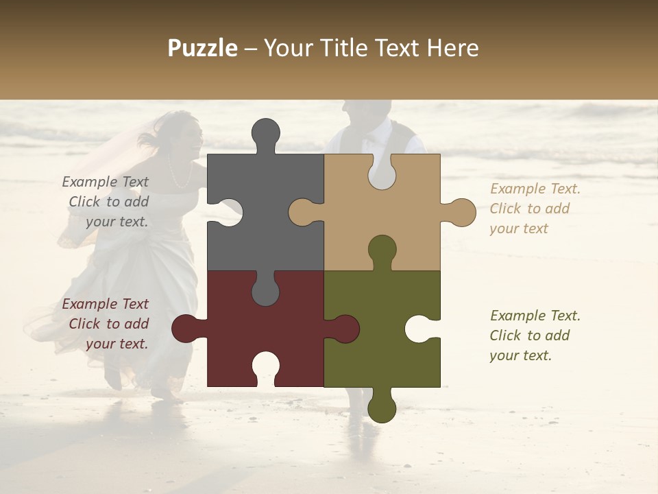 A Bride And Groom Walking On The Beach Holding Hands PowerPoint Template