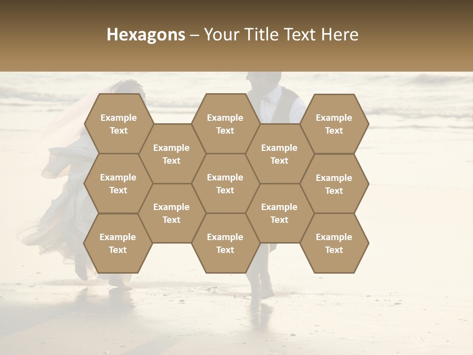 A Bride And Groom Walking On The Beach Holding Hands PowerPoint Template