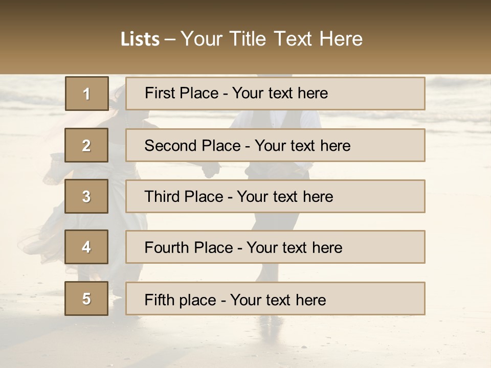 A Bride And Groom Walking On The Beach Holding Hands PowerPoint Template