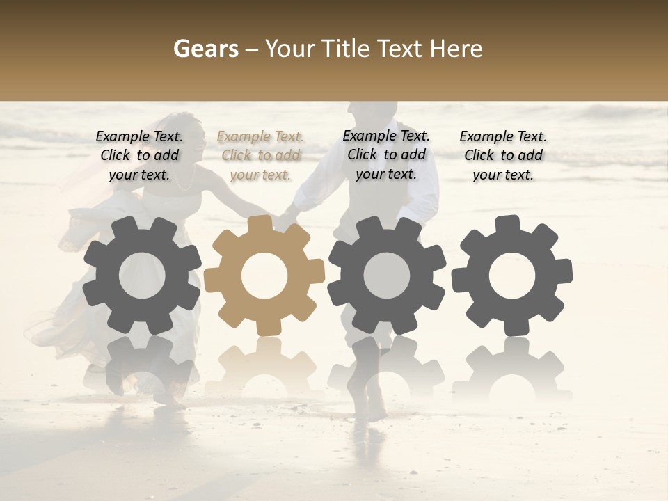 A Bride And Groom Walking On The Beach Holding Hands PowerPoint Template