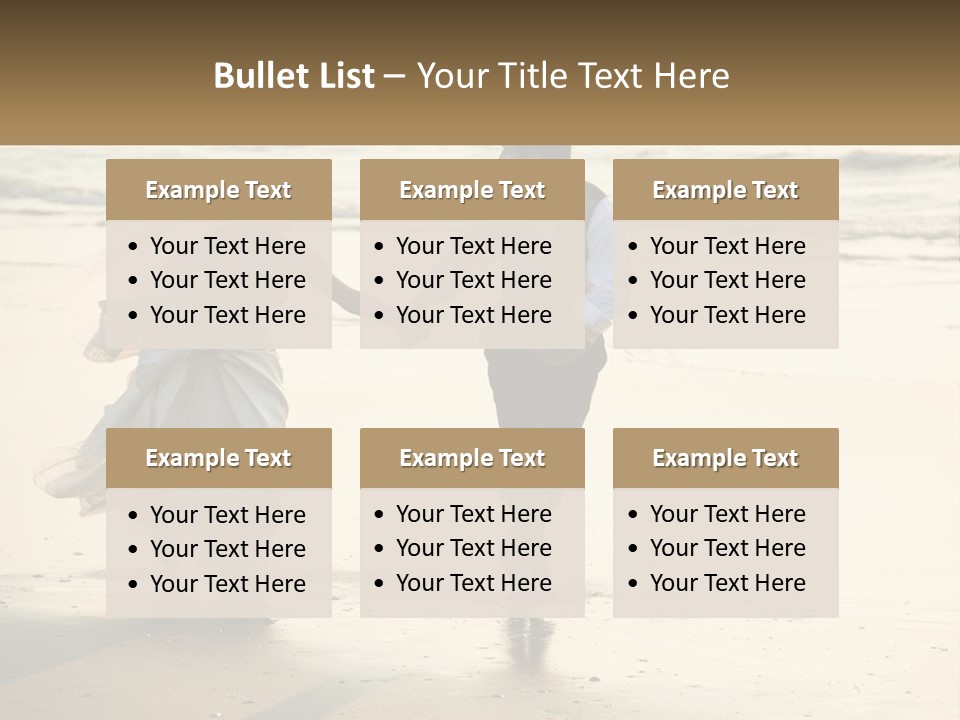 A Bride And Groom Walking On The Beach Holding Hands PowerPoint Template