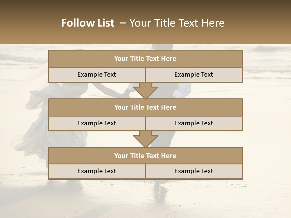 A Bride And Groom Walking On The Beach Holding Hands PowerPoint Template