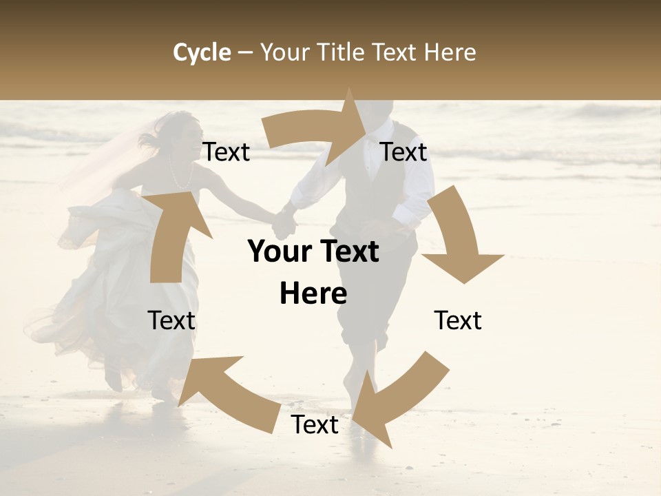 A Bride And Groom Walking On The Beach Holding Hands PowerPoint Template