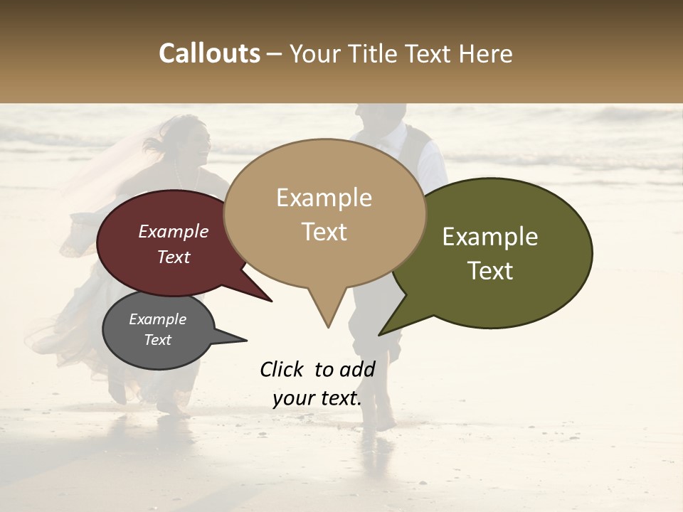 A Bride And Groom Walking On The Beach Holding Hands PowerPoint Template