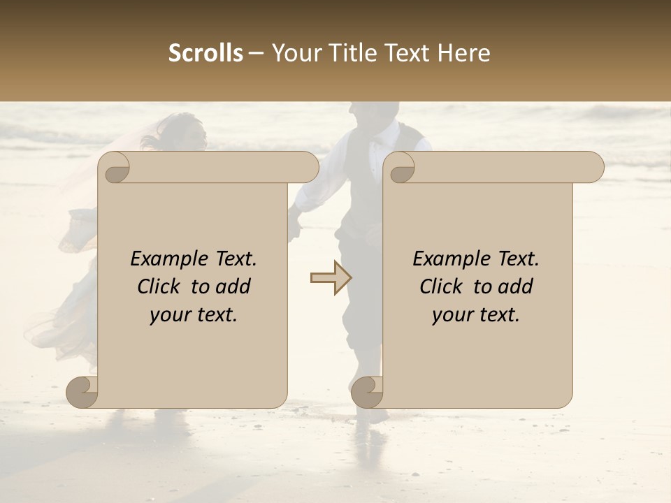 A Bride And Groom Walking On The Beach Holding Hands PowerPoint Template