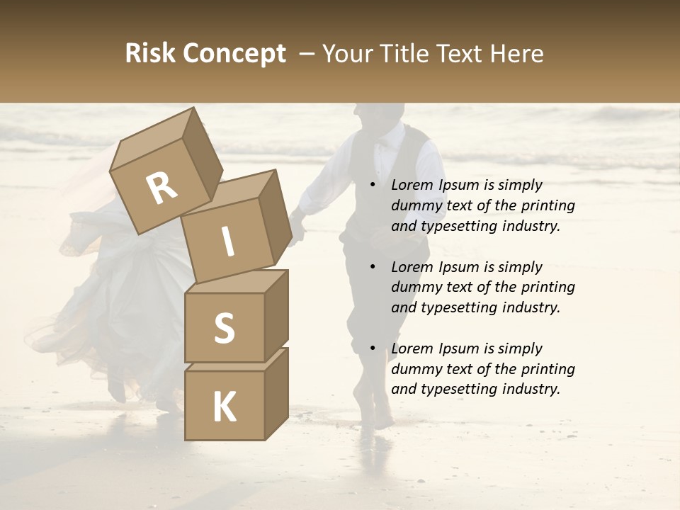 A Bride And Groom Walking On The Beach Holding Hands PowerPoint Template