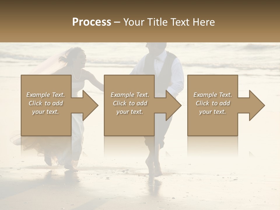A Bride And Groom Walking On The Beach Holding Hands PowerPoint Template