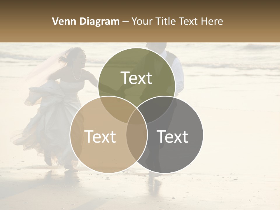 A Bride And Groom Walking On The Beach Holding Hands PowerPoint Template