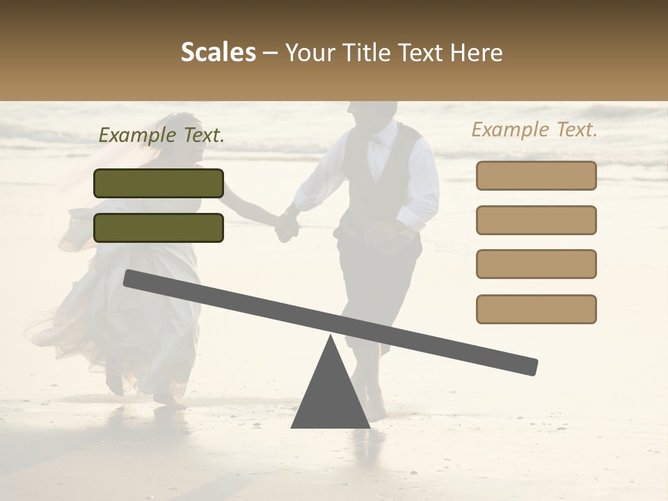 A Bride And Groom Walking On The Beach Holding Hands PowerPoint Template