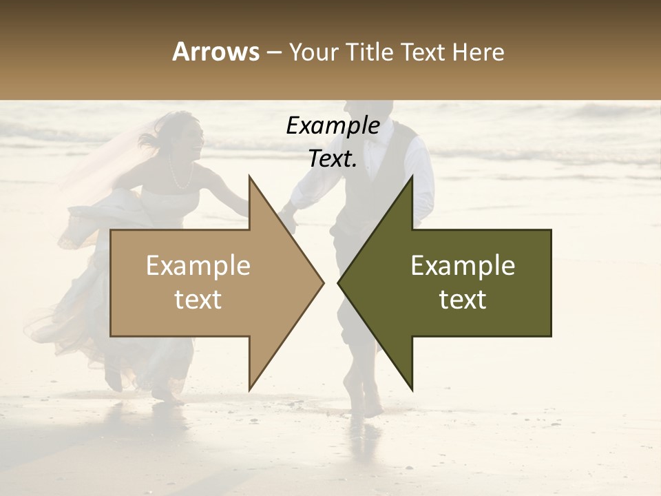 A Bride And Groom Walking On The Beach Holding Hands PowerPoint Template