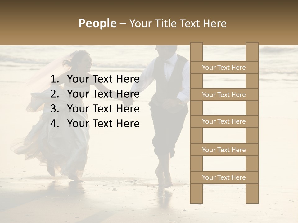 A Bride And Groom Walking On The Beach Holding Hands PowerPoint Template