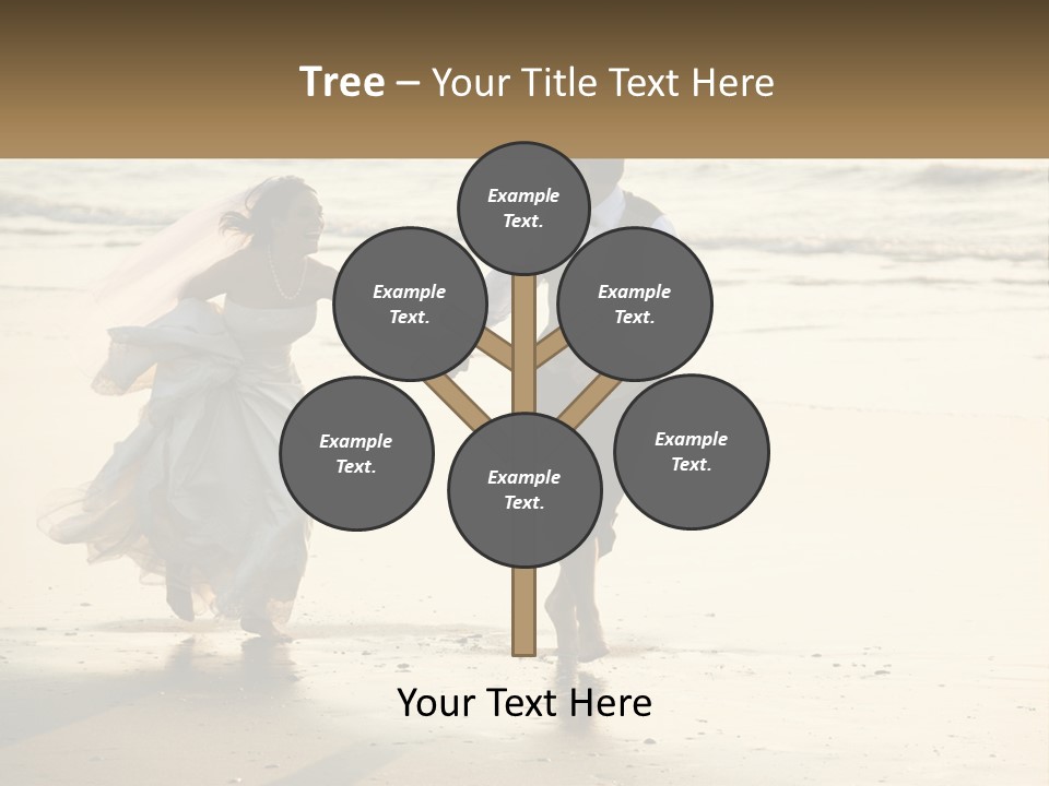 A Bride And Groom Walking On The Beach Holding Hands PowerPoint Template