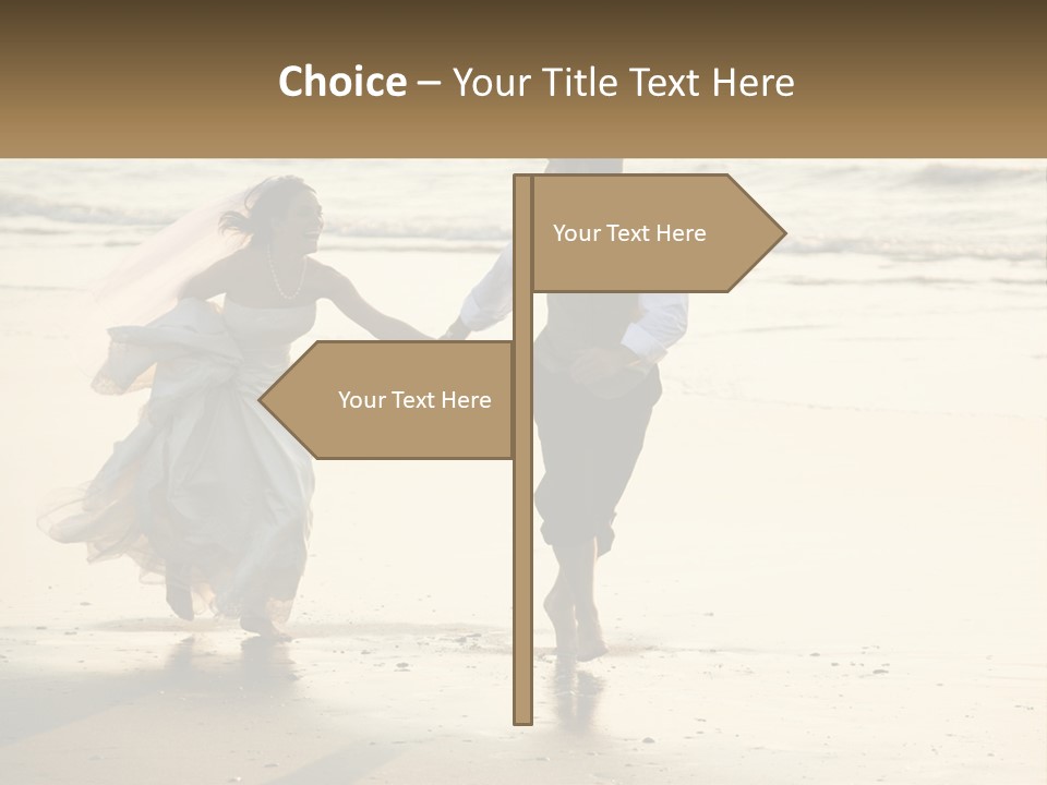 A Bride And Groom Walking On The Beach Holding Hands PowerPoint Template