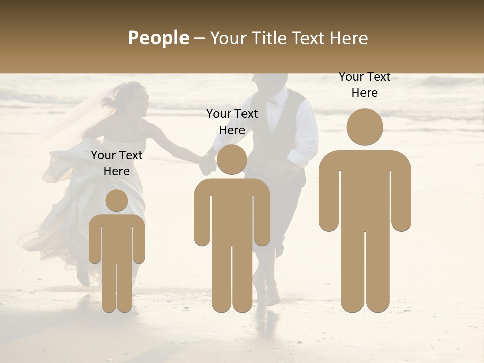 A Bride And Groom Walking On The Beach Holding Hands PowerPoint Template