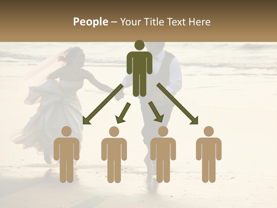 A Bride And Groom Walking On The Beach Holding Hands PowerPoint Template