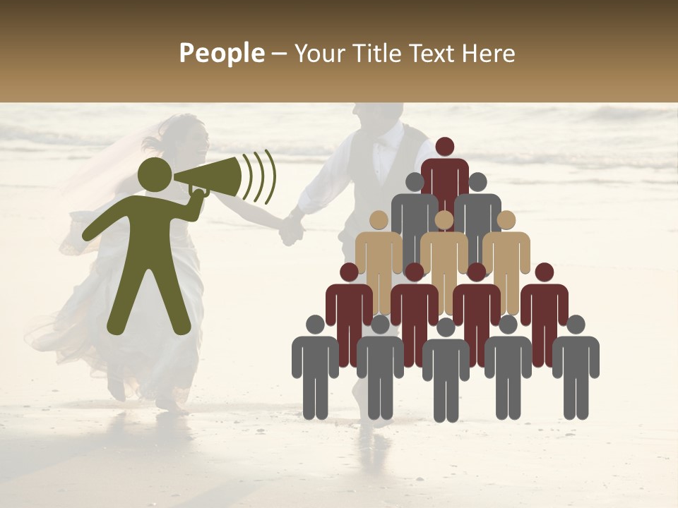 A Bride And Groom Walking On The Beach Holding Hands PowerPoint Template