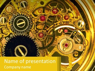 A Close Up Of A Clock With Gears On It PowerPoint Template