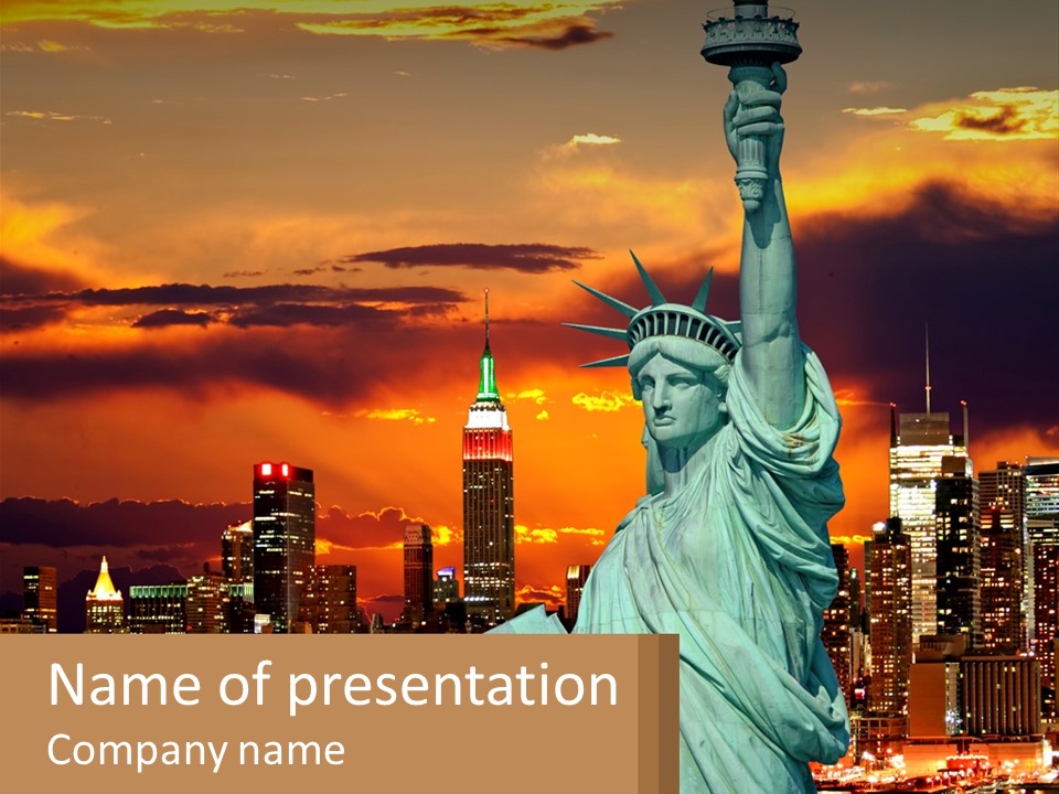 Scenic Statue City PowerPoint Template