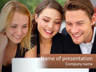 A Group Of People Looking At A Laptop Screen PowerPoint Template