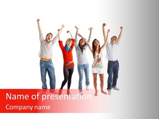 A Group Of People Jumping Up In The Air PowerPoint Template