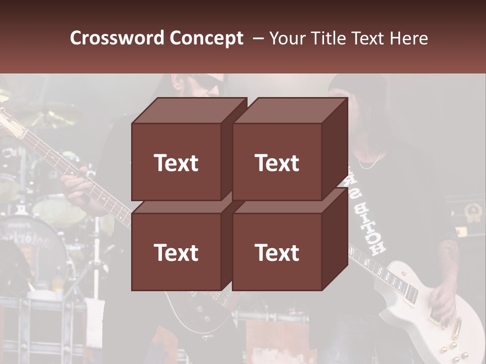 Two Men Are Playing Guitars On Stage PowerPoint Template