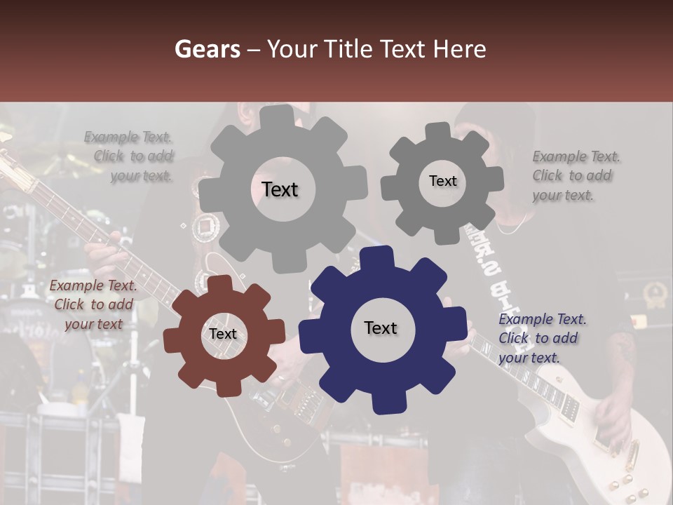 Two Men Are Playing Guitars On Stage PowerPoint Template