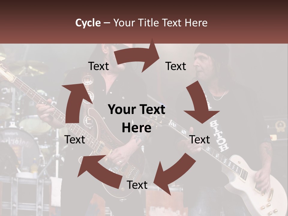 Two Men Are Playing Guitars On Stage PowerPoint Template