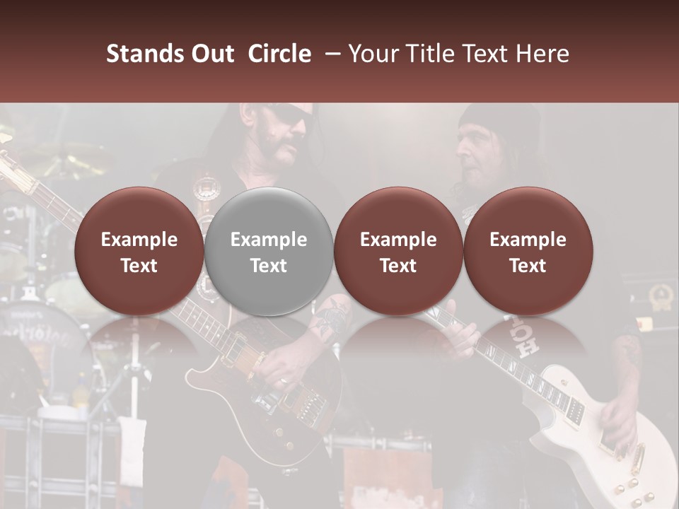 Two Men Are Playing Guitars On Stage PowerPoint Template